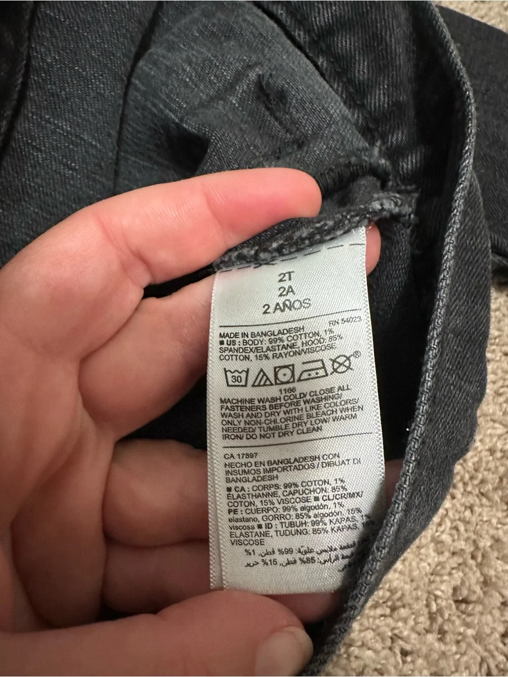 Old Navy Distressed Black Hooded Jean Trucker Jacket for Boys Size 2T